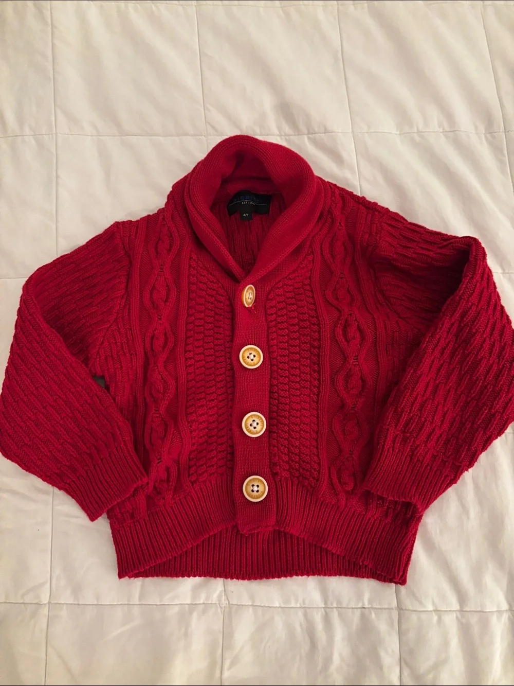 Girls' Red Cable Knit Shawl Collar Button Sweater more of a Sz 3T